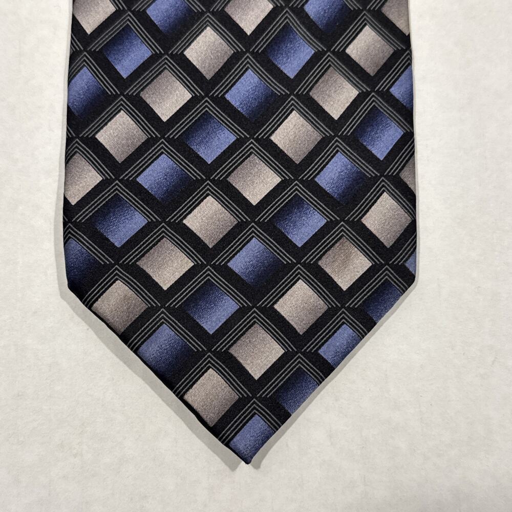 Giorgio Brutini Long Silk Tie Black Blue Gray Geometric Men Foulard Necktie 62x4 - Picture 2 of 6